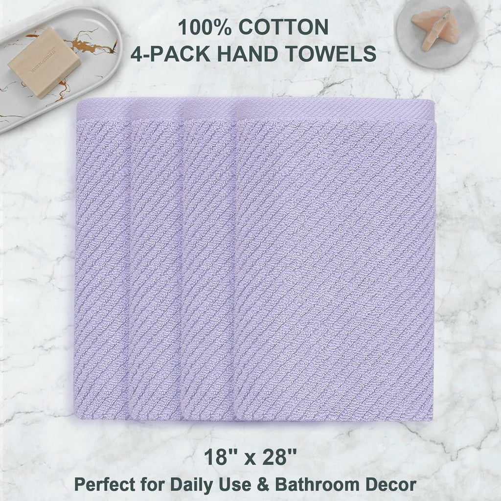 VOOVA & MOVAS Purple Hand Towels, 4PC Large 18"x 28" - 100% Cotton | Lightweight | Thick | Quick Dry | Soft | Absorbent, Hand Towels for Bathroom, Bathroom Essentials, Lavender
