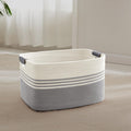 45L Small Laundry Basket with Leather Handles for Living Room Storage, Woven Rope Baskets Bin for Blanket, Kids Toy, Gifts, Wicker Hamper for Bedroom Dirty Clothes, 18"x14"x11" White Grey