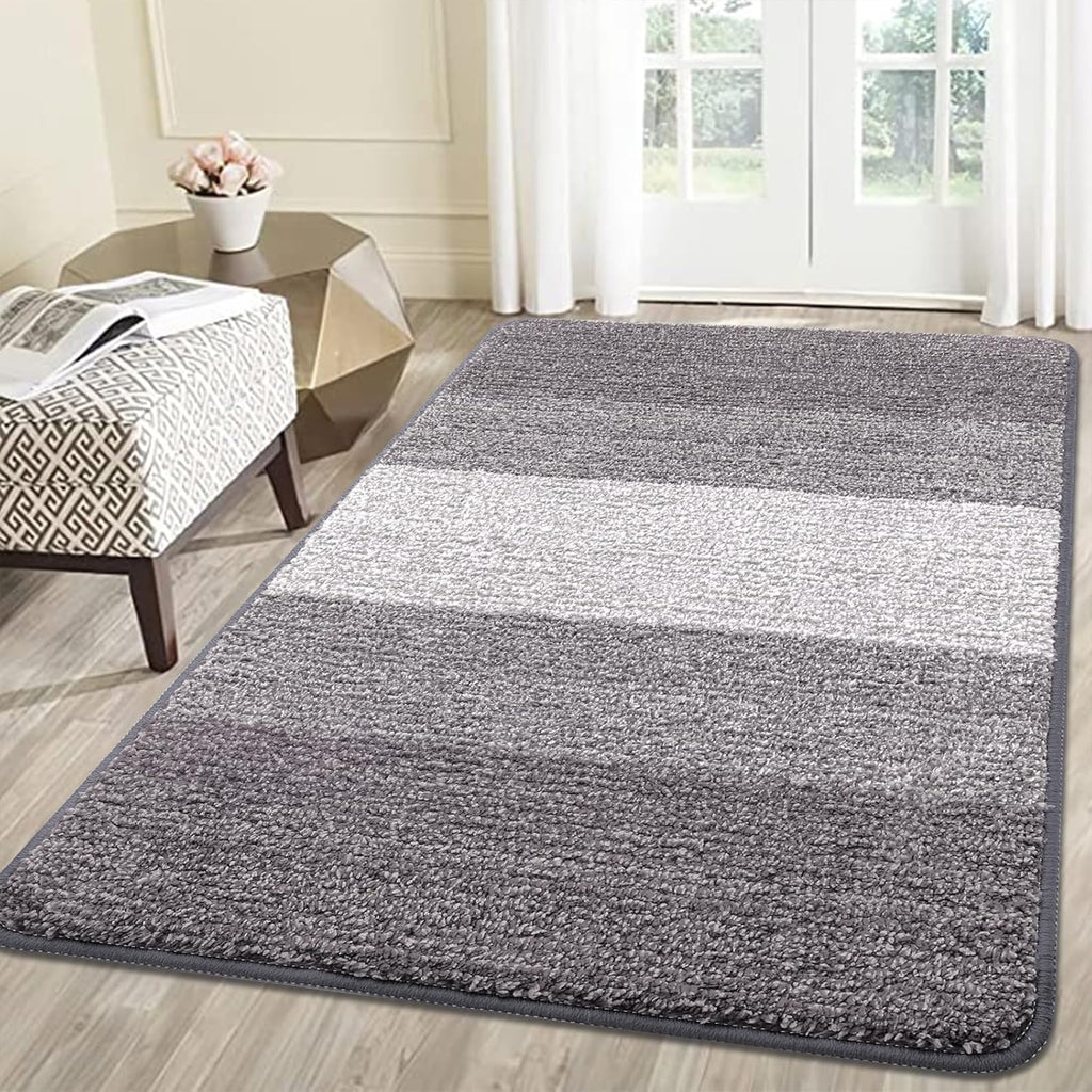 Kitinjoy Indoor Outdoor Door Mat, 59x36 Non-Slip Absorbent Dirt Trapper, Low-Profile Washable Inside Entrance Front Floor Mat, Sturdy Soft Entry Doormats for Entryway, Light Grey