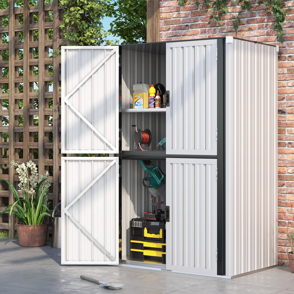 AECOJOY Outdoor Storage Cabinet, Outdoor Cabinets Waterproof with Shelves, Large Lockable Storage Cabinet Metal Vertical Storage Shed Tall Weatherproof Garden Sheds & Outdoor Storage White