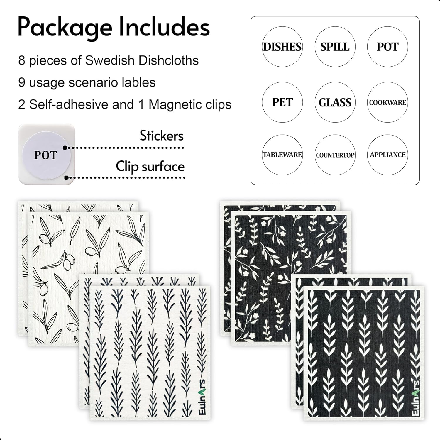 Swedish Dishcloths for Kitchen, 8 Pack Flower Reusable Paper Towels Washable, Non-Scratch Swedish Kitchen Towels, Super Absorbent Cellulose Dish Cloths, Eco Friendly