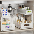 2 Pack Under Sink Organizer With Next-Gen Ball-Bearing Slides,2-Tier Pull Out Cabinet Storage,Height Adjustable Drawer Shelf for Bathroom,Kitchen,Laundry,Cabinet,Pantry(Patent Pending)