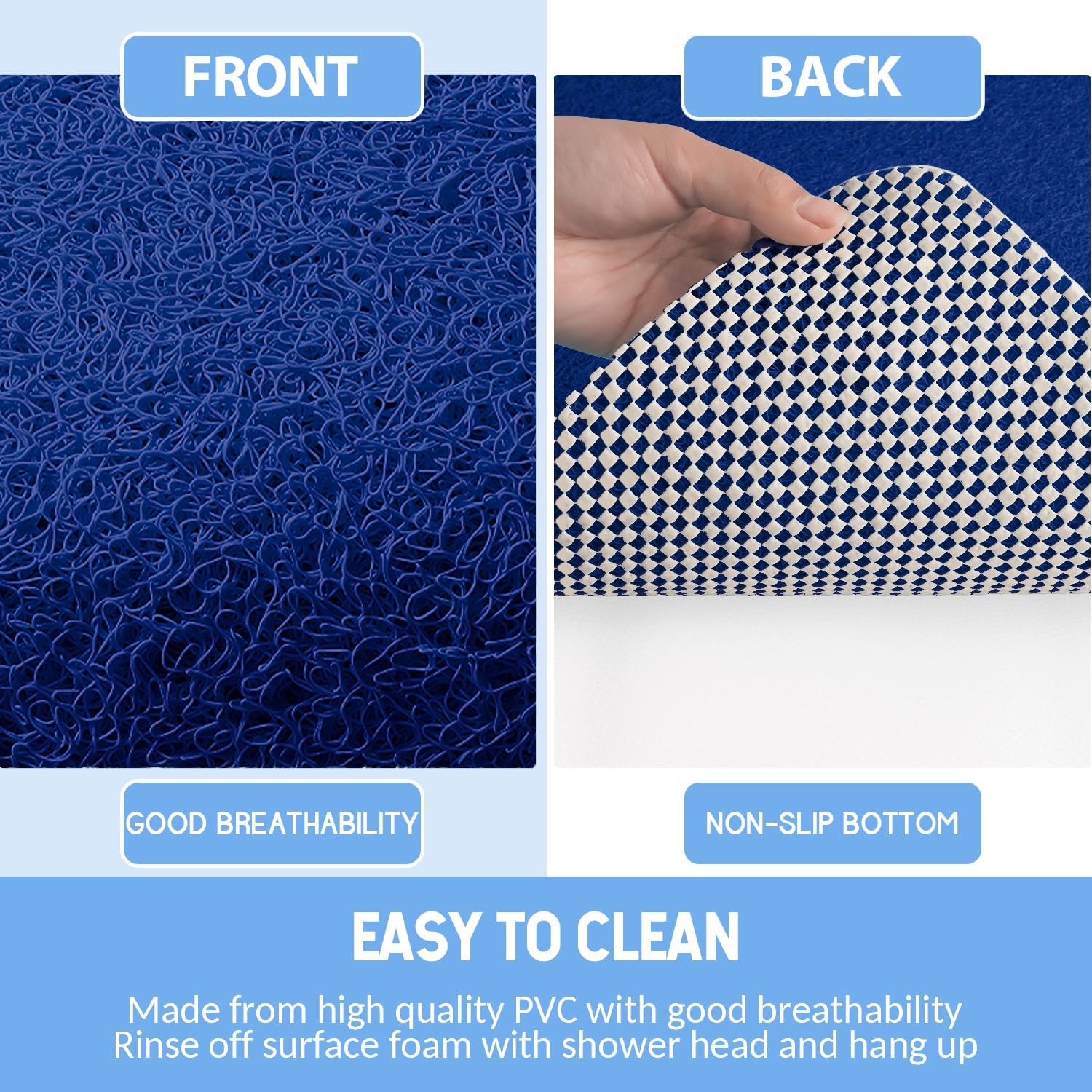 Non-Slip Bathtub Mat, Anti Slip Shower Mat, Fast Drying Bathtub Mats, Foot Scrubber Mat, Anti Slip Mat for Tub, Floor, Bathroom, Kitchen, Home, Hotel (Navy Blue 24"×24")
