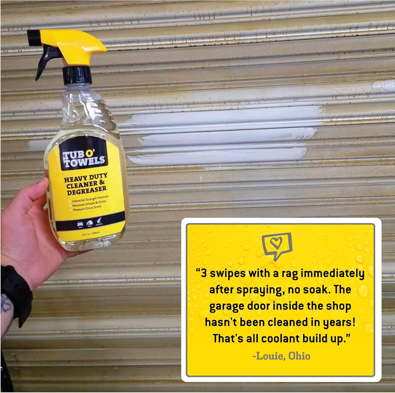 Tub O' Towels Heavy Duty Cleaner and Degreaser Spray Helps in Removing Oil Tar Paint Dirt Caulk Grease Grime Gunk Epoxies, Industrial Strength, Home & Auto, Made In USA, Citrus Scent, 24oz, 12-Pack