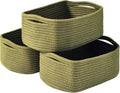 Small Green Storage Baskets for Organizing Shelves, Cute Woven Baskets for Storage, Organizer Basket for Decor, Gift Basket, 13"×8.5"×5.1" (3 Packs) Green