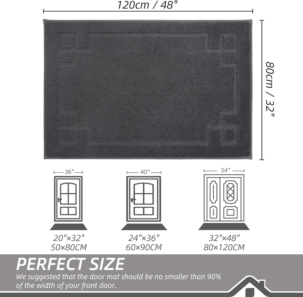BEQHAUSE Door Mat 32" x 48", Non-Slip Door Mats Indoor Entryway Rugs Washable Low-Profile Absorbent and Stain Resist Floor Mats, Dog Door Mat for Front Back Door, Muddy Wet Shoes & Paws, Dark Grey