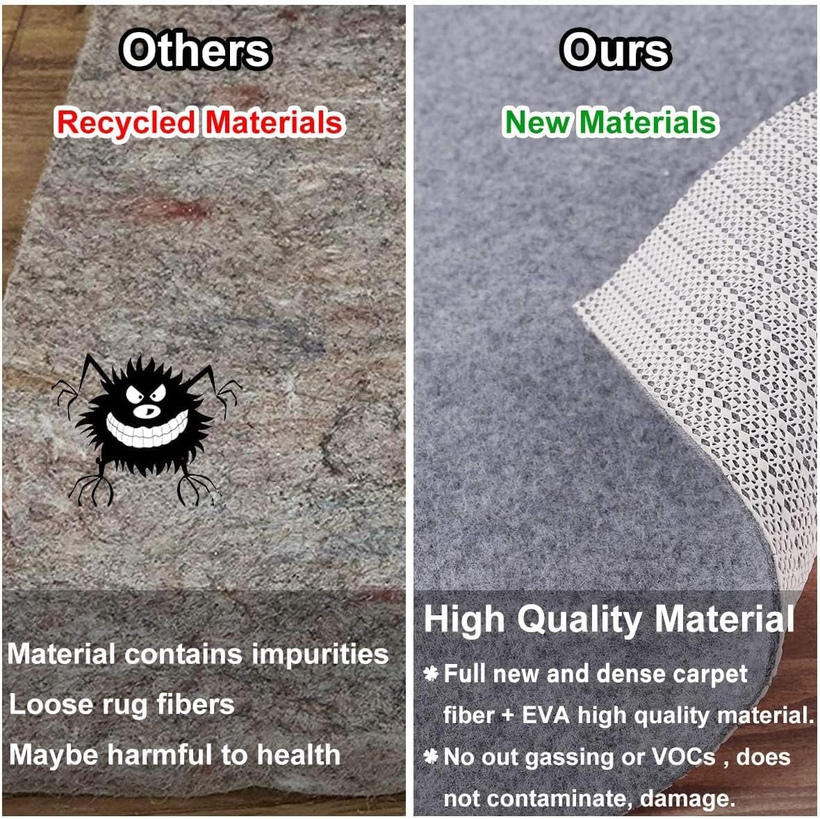 Non Slip Rug Pad Grippers - 4x6, 1/8" Thick, (Felt + Rubber) Double Layers Area Carpet Mat Tap, Provides Protection and Cushioning for Hardwood or Tile Floors