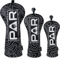 Big Teeth Golf Club Covers Full Set Driver Headcover Fairway Wood Hybrid Golf Club Iron Head Covers, Topographic Edition Putter Cover Leather Golf Head Covers Pure Black, Gifts for Men