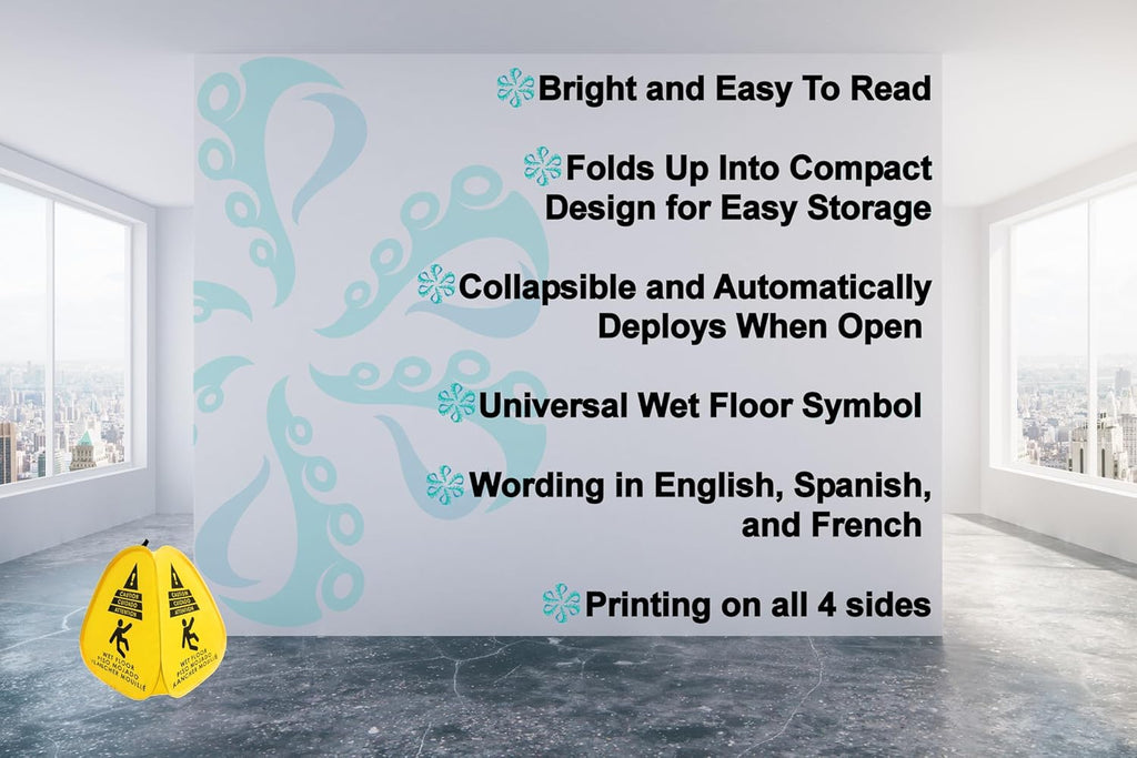 Kraken Sign Co - Pop-up Sign, Yellow 4-Sided Bilingual Trilingual English/Spanish/French Warning, Pop-up Caution Wet Floor Sign 16 inch for Restaurant, Commercial and Industrial Safety. Foldable, Portable, Durable (Yellow, 2 Pack)