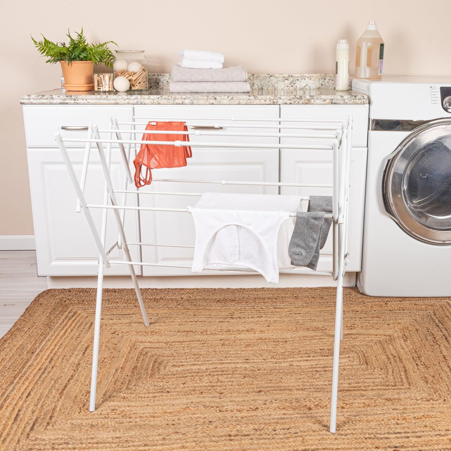 Household Essentials Clothes Drying Rack, Foldable, Expandable and Collapsible Laundry Drying Rack, White