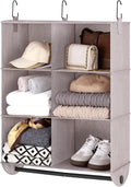 StorageWorks Hanging Closet Organizer with Metal Rod, 6-Section Closet Organizers and Storage, Collapsible Hanging Shelves for Wardrobe Organizer, Nursery, Bedroom, Light Khaki