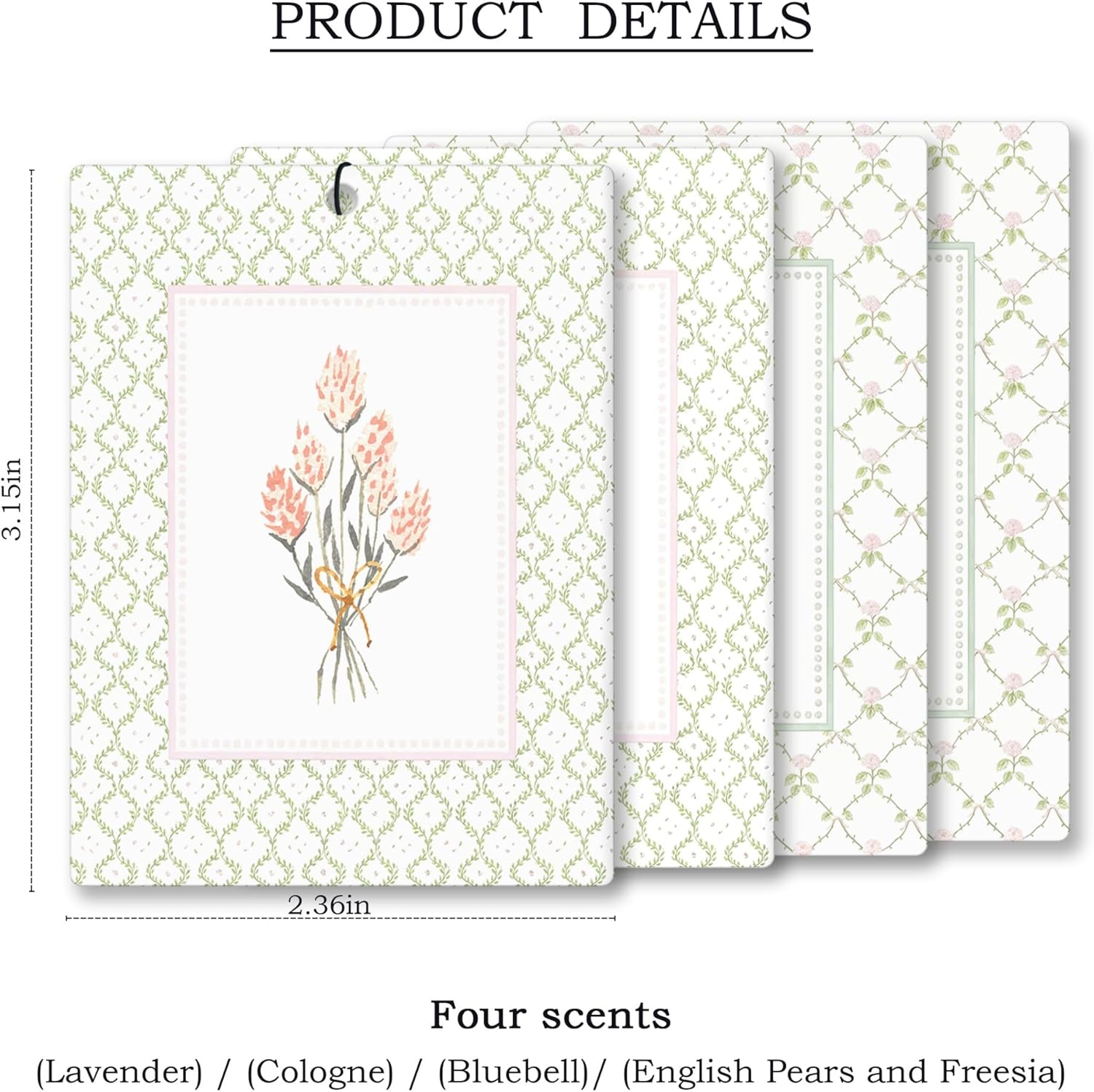 Elegant Rustic Floral Car Air Freshener 4 Pcs, Cottagecore Flower Hanging Scents Air Freshener for Women Girls Gifts, Pastel Leaf Floral Scented Car Accessories Decor for Room Closet Drawer