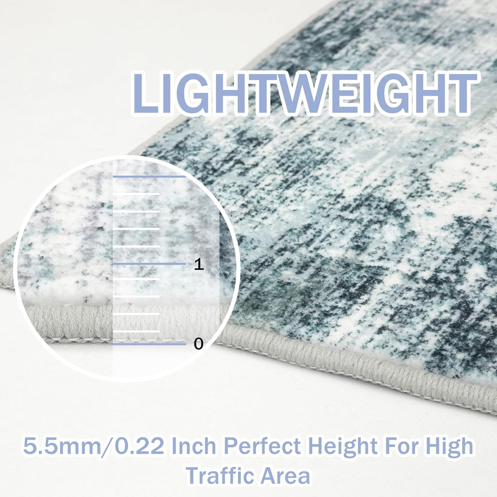 IOHOUZE Modern Abstract Area Rugs 6x9 Ft Washable Rugs for Living Room, Non Slip Dining Room Rug, Printed Faux Wool Rugs for Bedroom, Floor Carpet for Office Nursery Playroom, Sage Grey