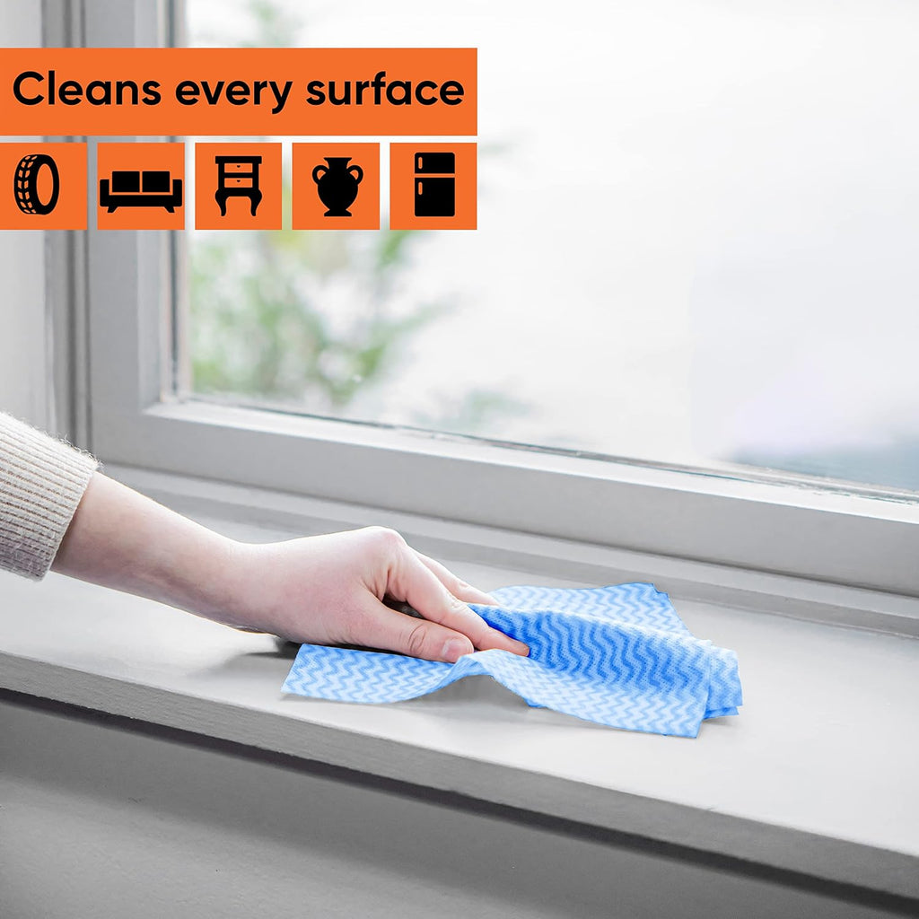 Superio Handy Wipes for Kitchen - Blue Reusable Multi-Purpose Heavy-Duty Cleaning Cloth for House, Bathroom, and Office. Disposable Dish Towel (25)