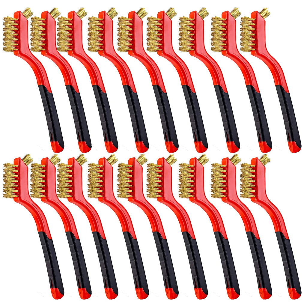 Wire Scratch Brush Set Soft Grip for Rust, Dirt & Paint Scrubbing with Deep Cleaning (18, 18PCS - Brass Wire)