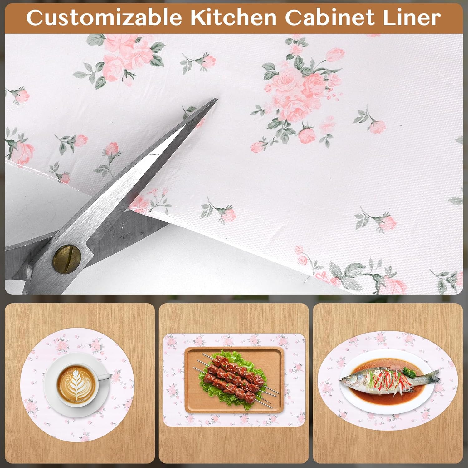 Non-Adhesive Shelf and Drawer Liner for Kitchen Cabinets, 12 in x 10FT Strong Non-Slip Cabinet Liners for Shelves, Refrigerator, Pantry Storage, Bathroom Closet, Easy to Clean, Floral