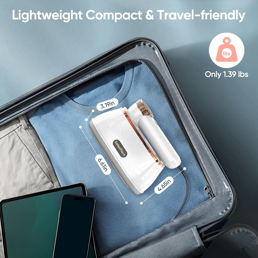 Steamer for Clothes & Iron 2in1, 1200W Travel Steam Iron, 5 Modes LCD, 180ml for 20 Min Steam, UL 141 Tests Passed, White, 120V