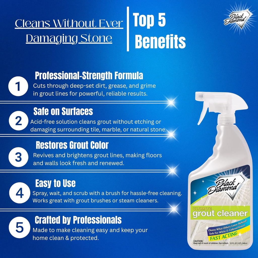 Ultimate Grout Cleaner for Tile Floors Blasts Away Years of Dirt and Grime. Heavy Duty Spray Cleaning Solution. Safe for Colored Grout and Natural Stone. Professional Results 2-QTS W Brush