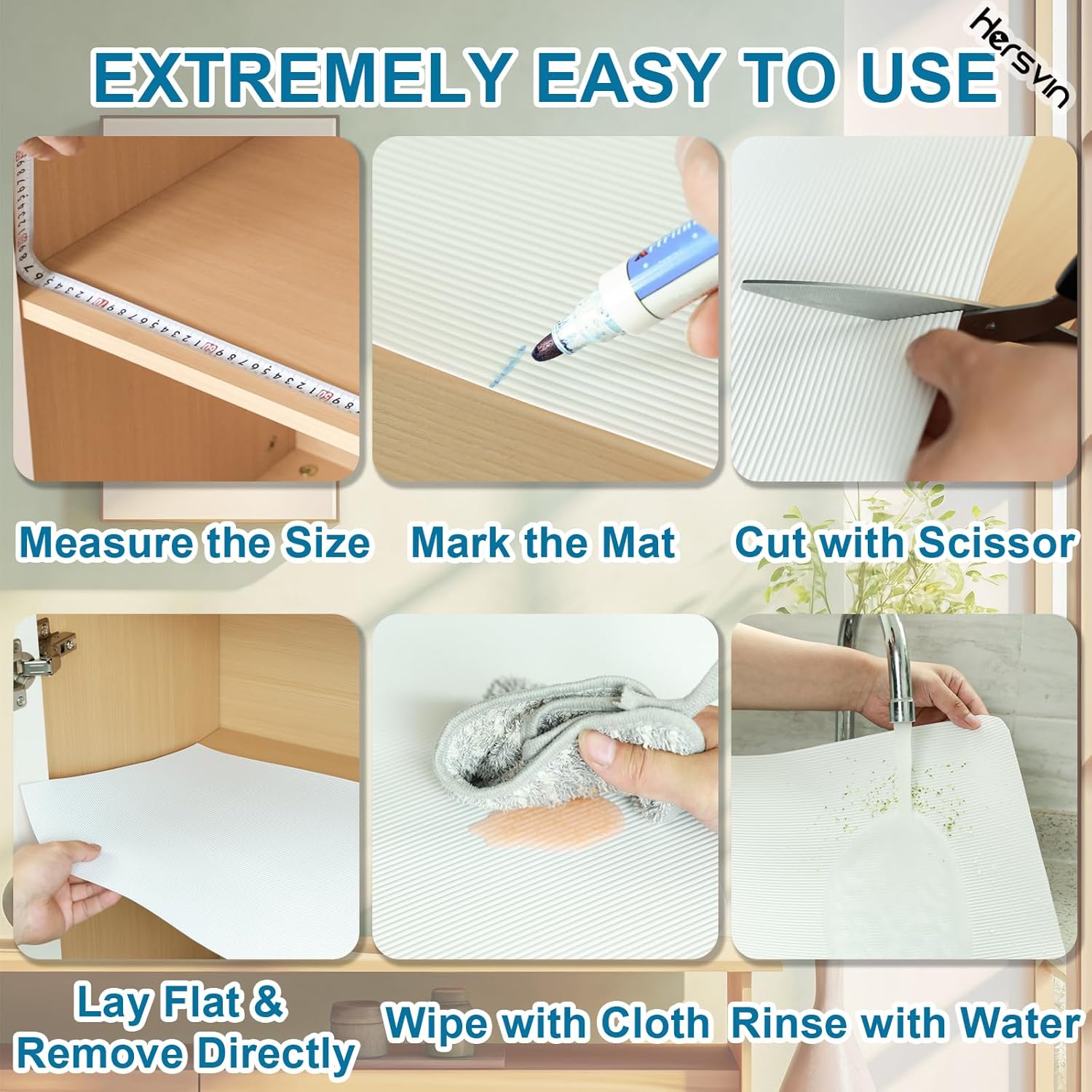 Shelf Liners 20 in x 20 ft EVA Drawer Mats, Non-Adhesive Cupboard Protector, Kitchen Cabinet Lining Fridge Liner (White Stripe, 50.8x610cm)