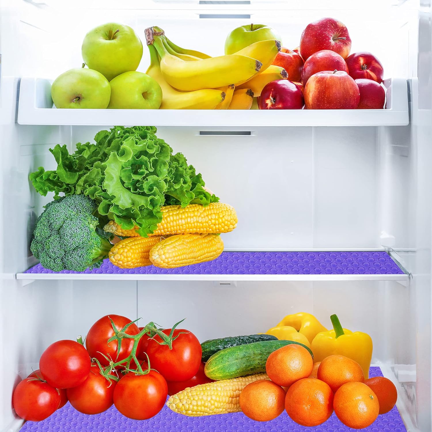 24Pcs Refrigerator Liners, Washable Fridge Liner Mats Covers Pads for Glass Shelf Cupboard Cabinet Drawer Home Kitchen Accessories Organization (Purple)