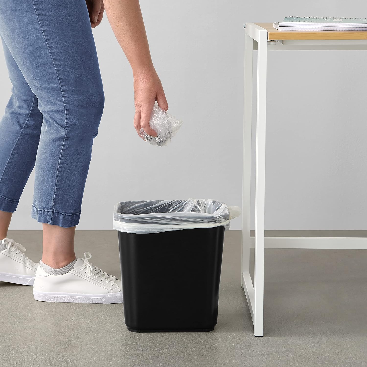 Amazon Basics Small Trash Can, Rectangular Commercial Office Wastebasket, 3 Gallon (Pack Of 2), Black (Previously AmazonCommercial brand)
