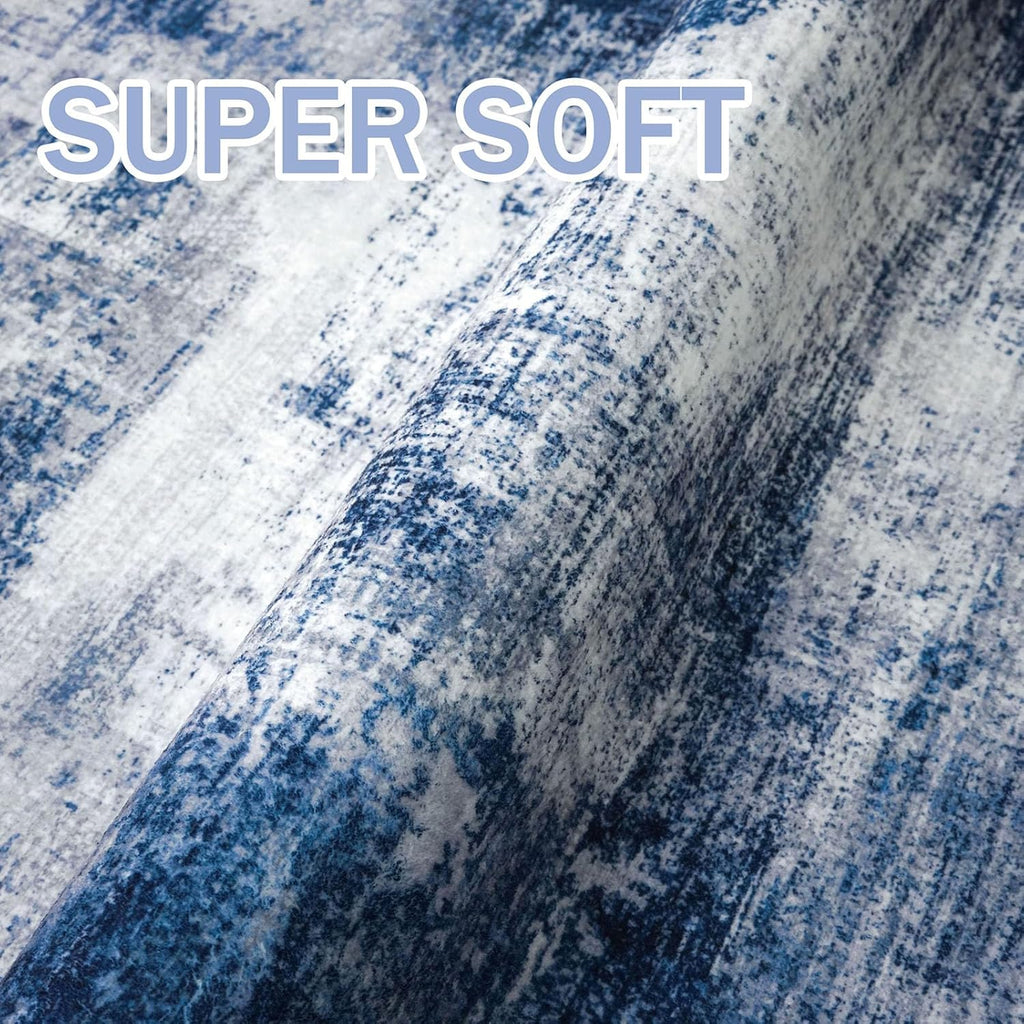 IOHOUZE Abstract Area Rug 4x6 Ft Washable Rugs for Entryway Indoor, Non Slip Small Living Room Rugs Printed Faux Wool Throw Rug, Floor Carpet for Kitchen Nursery Playroom, Navy/Grey