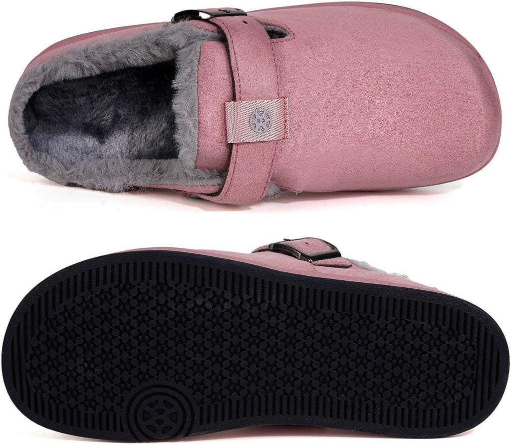 Fur Lined Clogs for Women Men Suede Winter Slippers Arch Support Slip on Mules Potato Shoes with Removable Cushion Footbed Warm Home House Shoes