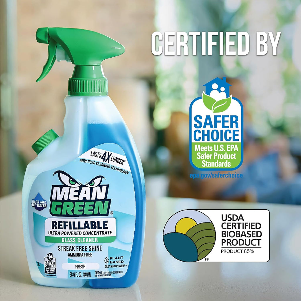 Mean Green Refillable Ultra Powered CONCENTRATE Glass Cleaner, Fresh, 14.3 Ounce