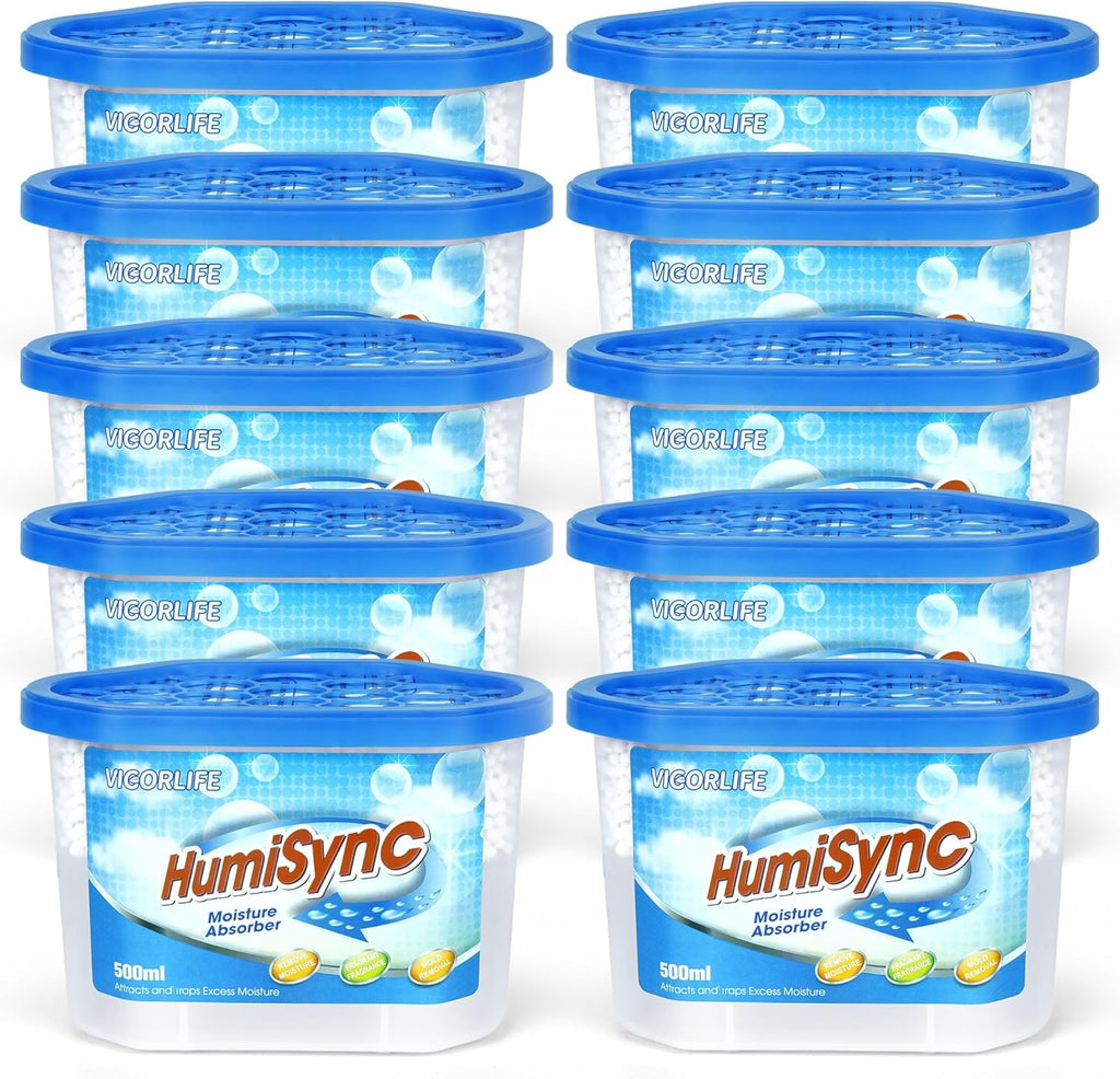 Moisture Absorbers 10 Pack, 16.9oz., Portable Humidity Absorber Boxes for Bathroom, Closet, Kitchen, Dehumidifiers, Attract and Trap Excess Moisture, Convenient and Effective, Blue