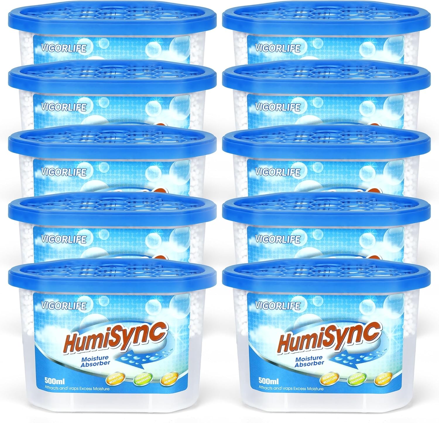 Moisture Absorbers 10 Pack, 16.9oz., Portable Humidity Absorber Boxes for Bathroom, Closet, Kitchen, Dehumidifiers, Attract and Trap Excess Moisture, Convenient and Effective, Blue