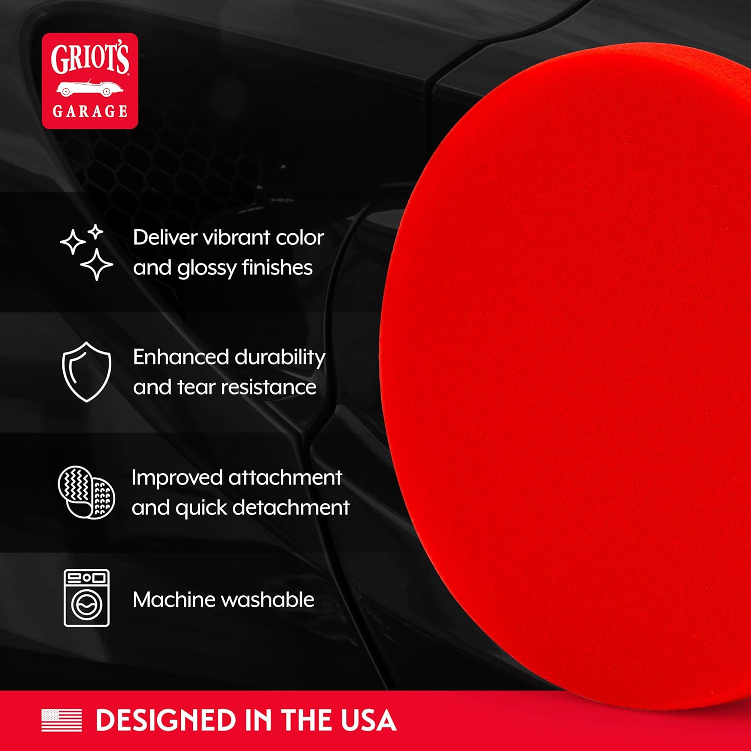 Griot's Garage 6.5” Red Foam Waxing Pads for Car Detailing, Polishing and Buffing Pads for Use with Waxes and Sealants, 10624, Set of 2
