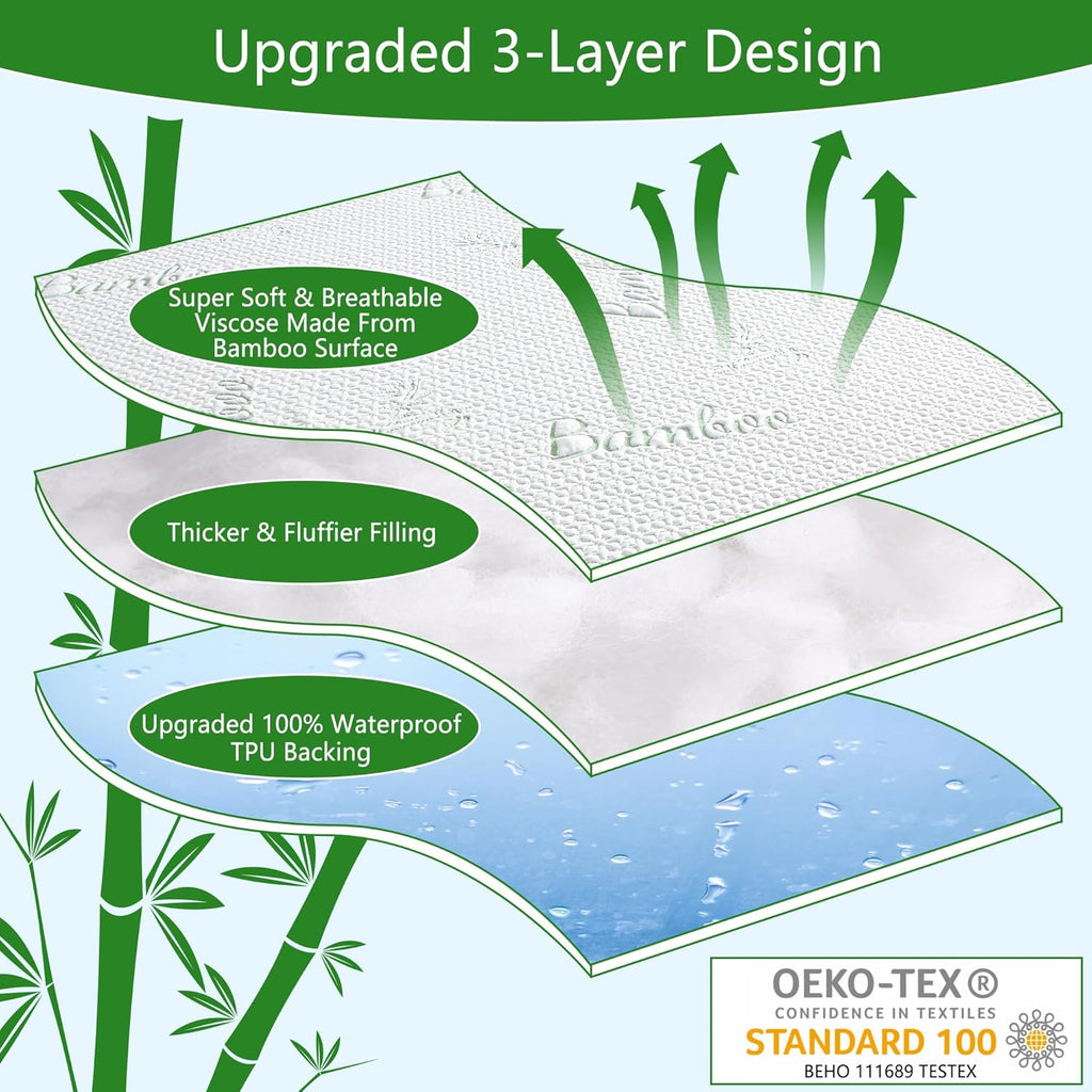 GOONIK 2 Pack Twin Size Mattress Protector, Breathable Bamboo Viscose Waterproof Twin Mattress Pad Cover with 6-16 inches Deep Pocket