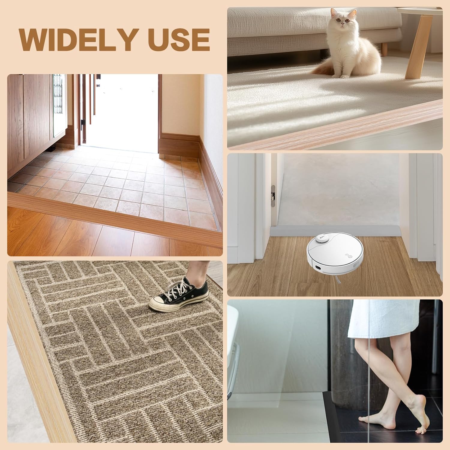 Floor Transition Strip Vinyl Door Threshold Ramp Self Adhesive Carpet Edging Strip Doorway Edge Trim, Overlap Edge Reducer for Laminate Carpet, Floor, Tile (Orange Oak, 2/5" to 3/5", 3.3Ft)