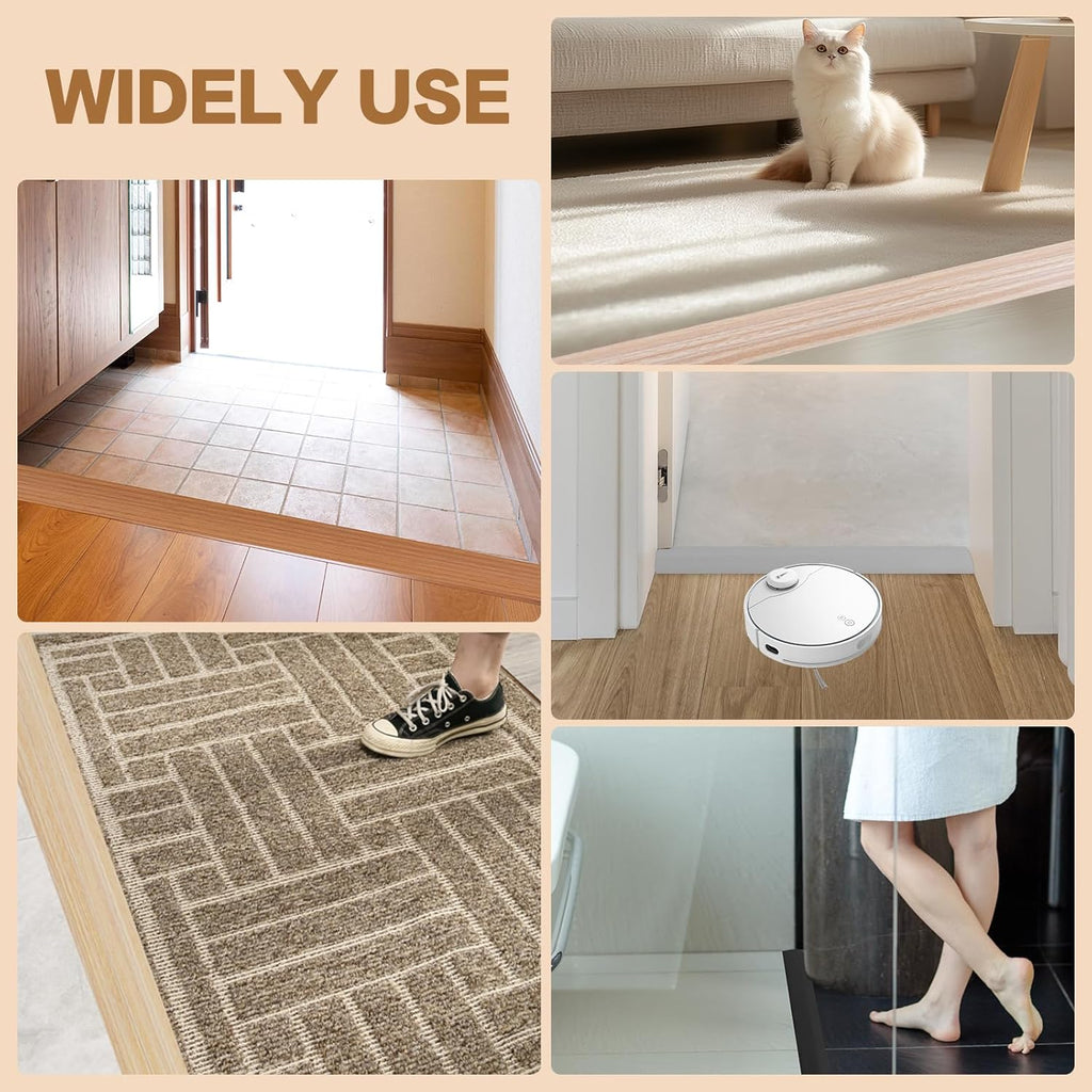 Floor Transition Strip Vinyl Door Threshold Ramp Self Adhesive Carpet Edging Strip Doorway Edge Trim, Overlap Edge Reducer for Laminate Carpet, Floor, Tile (Brown Wood Grain, 2/5" to 3/5", 3.3Ft)
