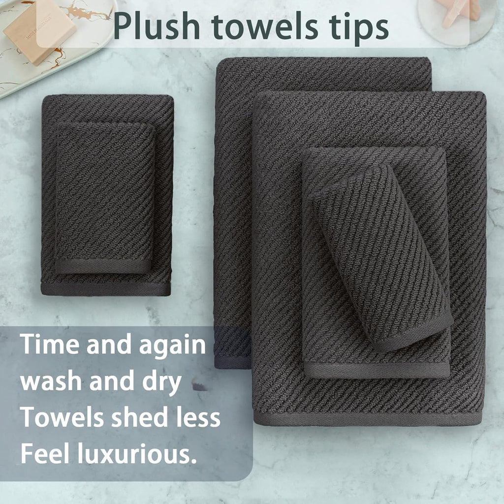 VOOVA & MOVAS Gray Towels - 100% Cotton | Lightweight | Quick Dry | Thick | Soft, Towel Set of 6, 2 Large Bath 30" x 56", 2 Hand 18" x 28", 2 Washcloths 13" x 13", Towel Gift Set, Dark Grey