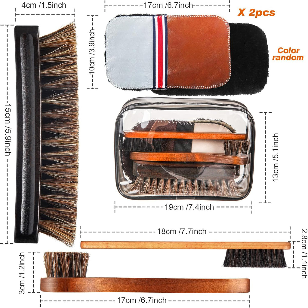 6 Pcs Horsehair Shine Shoes Brush Kit Polish Dauber Applicators Cleaning Leather Shoes Boots Care Brushes Suede Cleaner Brush with Microfiber Shoe Gloves(6 Pcs Style E)