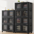 BROVIEW 140Gal Stackable Storage Bins with Lids & Wheels, 560Qt Plastic Collapsible Closet Organizer and Storage Drawers, Storage Boxes Cabinets for Home, Office, 7 Pack, Black