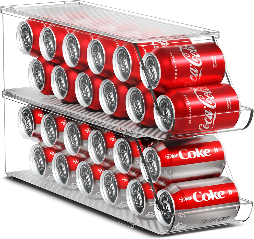 Sorbus Soda Can Organizer for Refrigerator Stackable Can Holder Dispenser with Lid for Fridge, Pantry, Freezer – Holds 12 Cans Each, BPA-Free, Clear Design, (2-Pack)