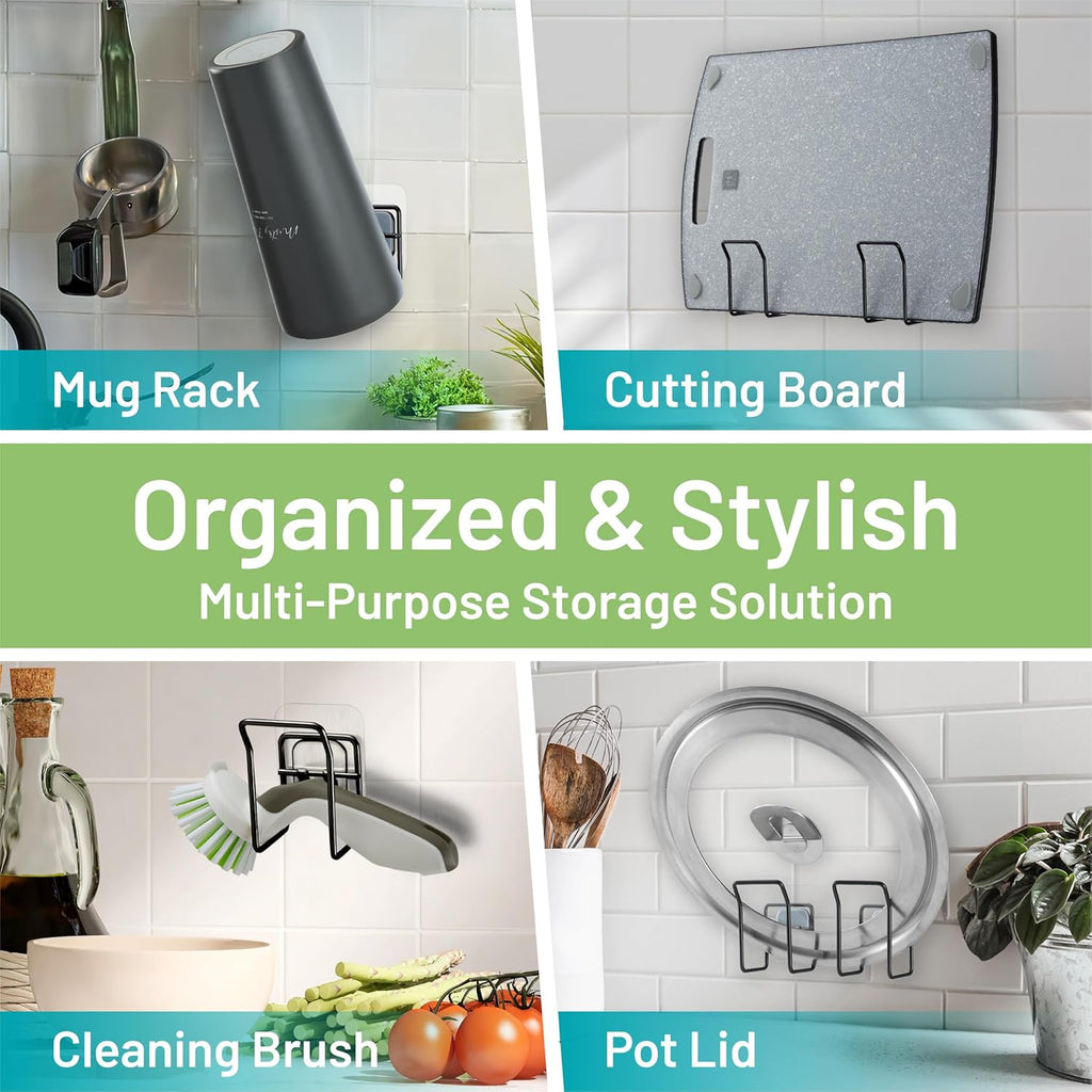 Hook LAB Reusable Sponge Holder for Kitchen Sink & Bathroom Organizer, Mountable Rack for Sponges, Scrubbers, Soaps and Brushes (Black)