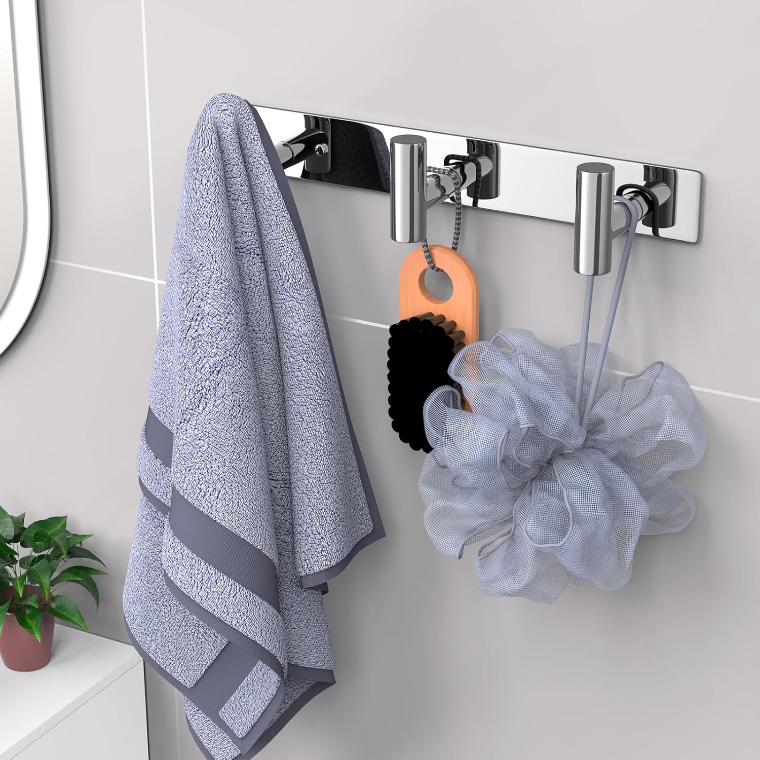 VAEHOLD Hat and Coat Wall Mount Rack - Hooks for Robes, Bags, Keys, and Towels - Bathroom Towel Hanger Organizer (Polished Chrome, “T“ Shape 3 Hooks 2 Pack)