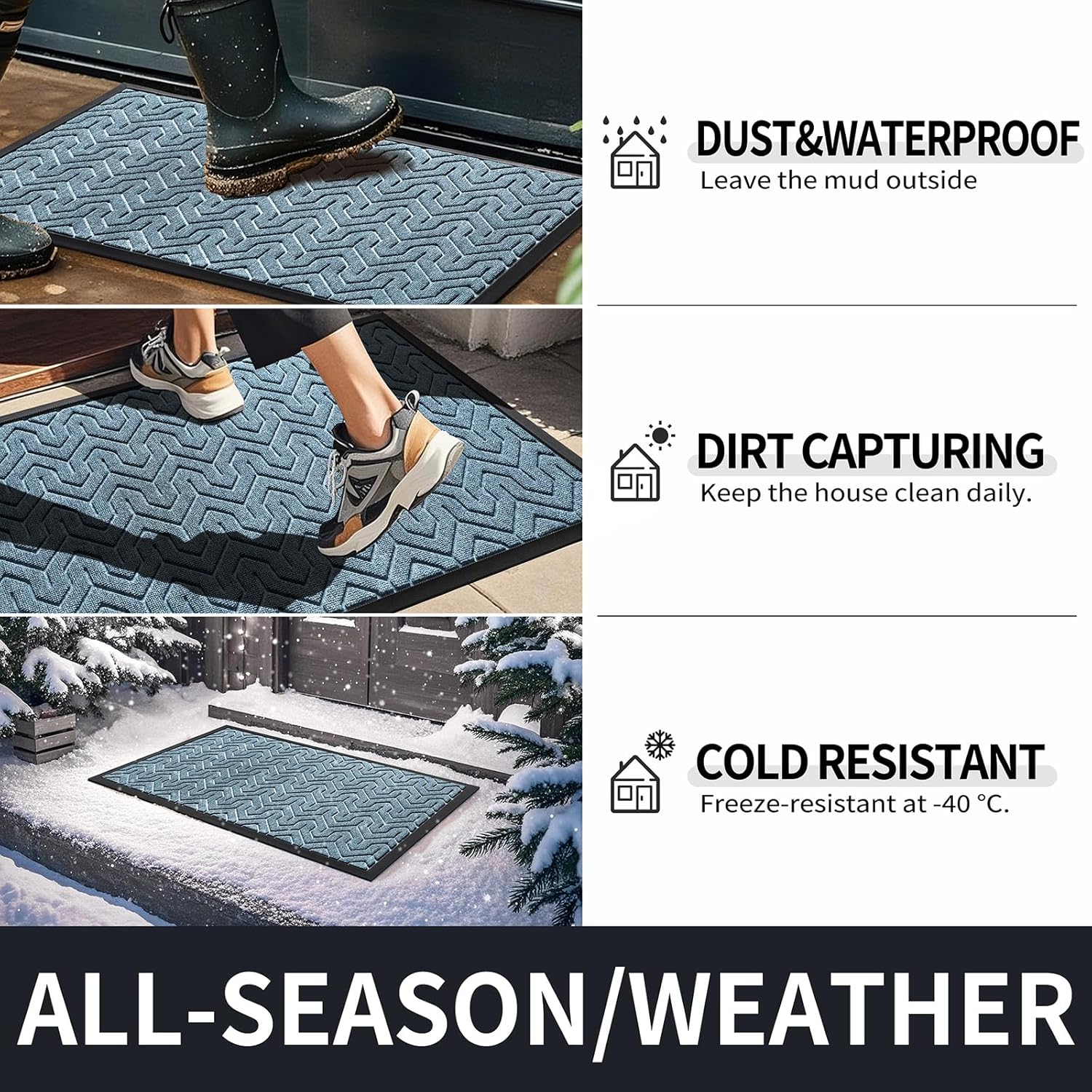 Yimobra Front Door Mat Outside Entrance 29.5x17, Waterproof Heavy Duty Outdoor Mats for Front Door, Non Slip Rubber Entry Mat for Garage Patio, Mix Blue
