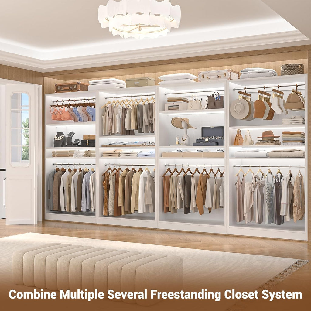 Unikito 3FT Freestanding Closet System with 2 Hanging Rods & Adjustable Shelve, 36'' Wood Closet Organizer System, Clothes Garment Rack, Sturdy Walk-in Closet Tower, Easy Assembly, Hold 800LBS, White