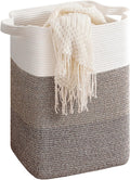 CLHMILY&Z 75L Laundry Hamper Rectangular Cotton Rope Basket - 16x13x22 Inches - Durable and Soft Storage Bin for Clothes, Toys, and Nursery Essentials, Brown & White