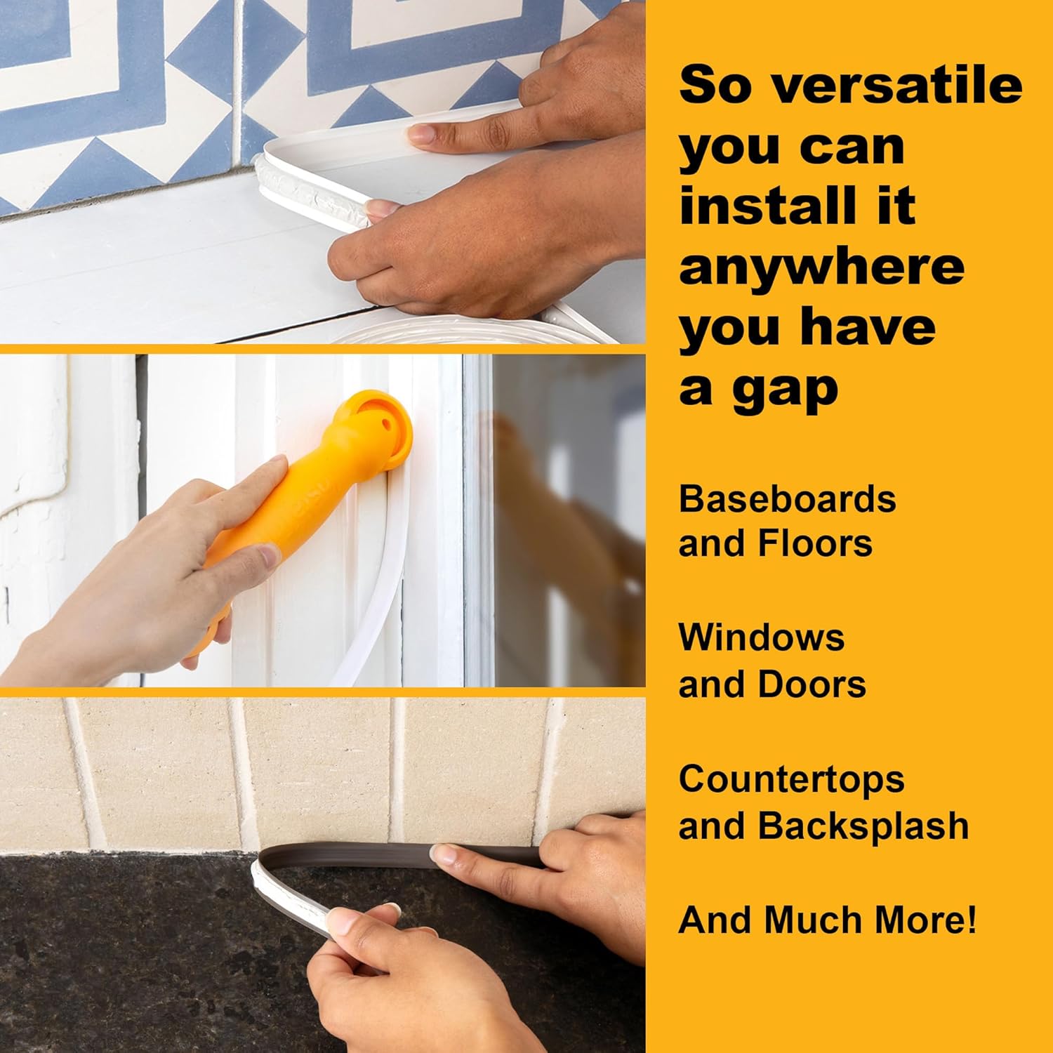 InstaTrim New & Improved Self-Adhesive Caulk Trim, 1/2" x 10', 2-Pack, Flexible, Water Resistant, Stain Resistant for Bathroom, Floors, Walls, DIY Project, Bronze