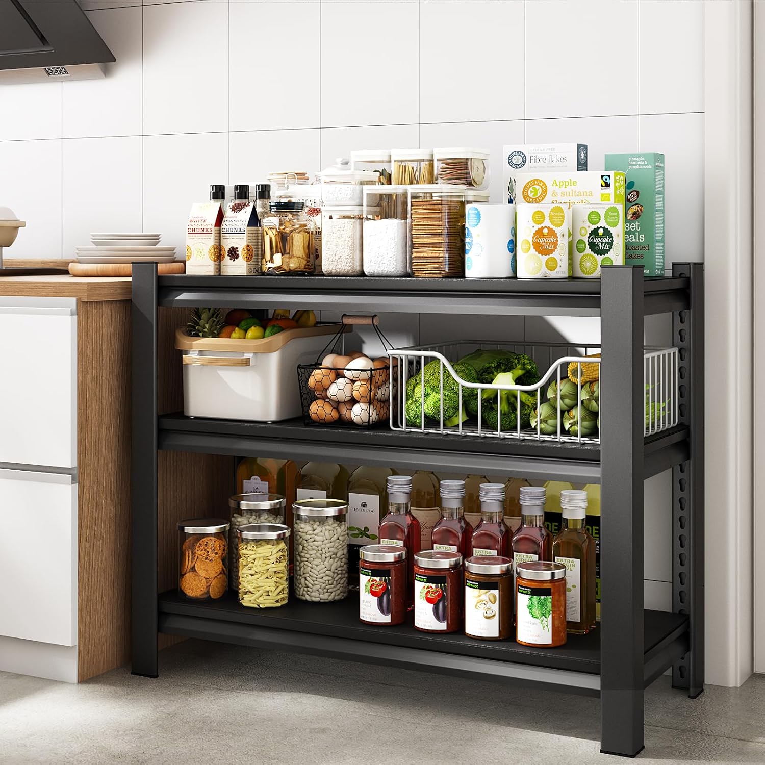 40" W Garage Shelving Heavy Duty，1500LBS Loads Adjustable Garage Storage Shelves,3-Tier Metal Storage Racks and Shelving Units, Utility Rack Shelves,40”W x 18”D x 36”H,Black