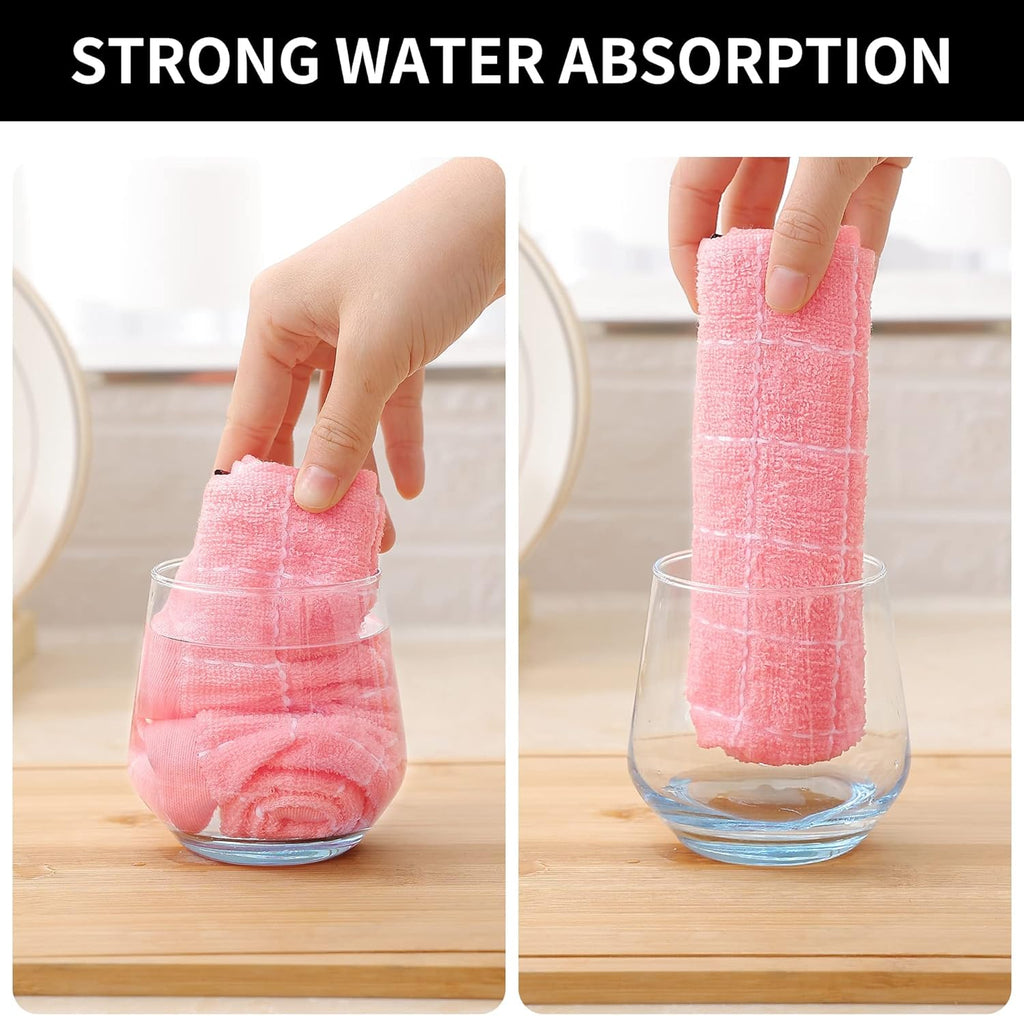 Homaxy 100% Cotton Terry Kitchen Towels(Pink, 13 x 28 inches), Checkered Designed, Soft and Super Absorbent Dish Towels, 12 Pack