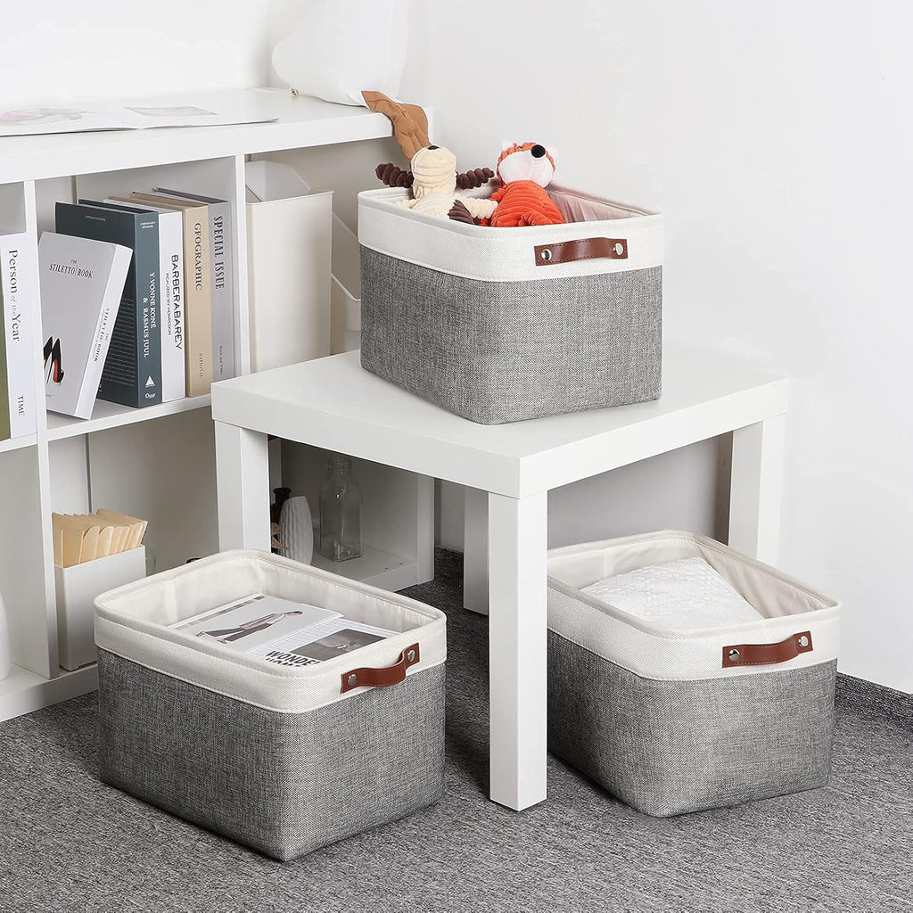 DULLEMELO Storage Baskets for Organizing, Rectangular Fabric Storage Bins Collapsible, Perfect for Shelves, Closets, Empty Gift Baskets (3-Pack Medium-15 inch X 11 inch X 9.5 inch , White&Grey)
