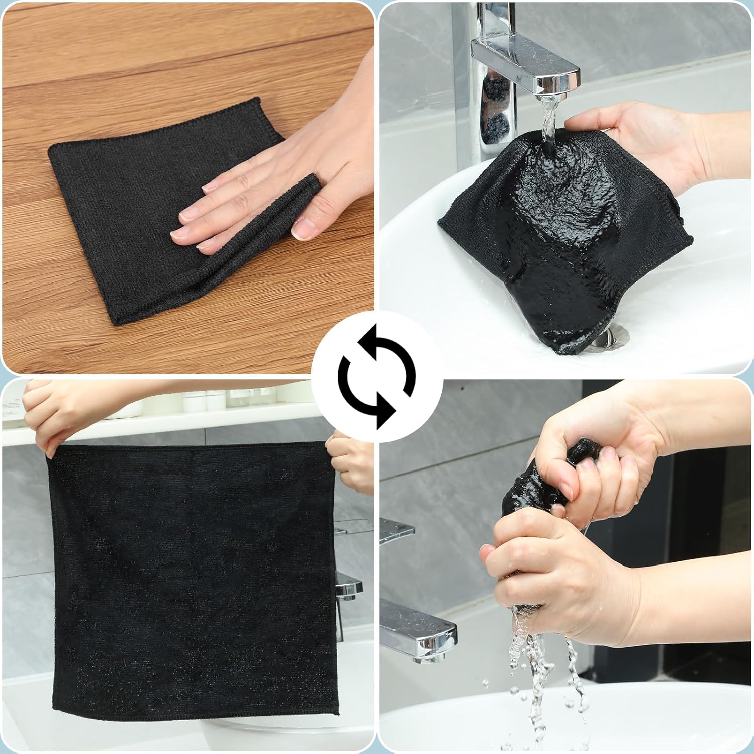 200 Pieces Microfiber Cleaning Cloths Bulk Absorbent Microfiber Towels Reusable Lint-Free Streak Free Wash Rags for House Kitchen Office Restaurants Bar Shop Car, 12 x 12 Inches (Black)