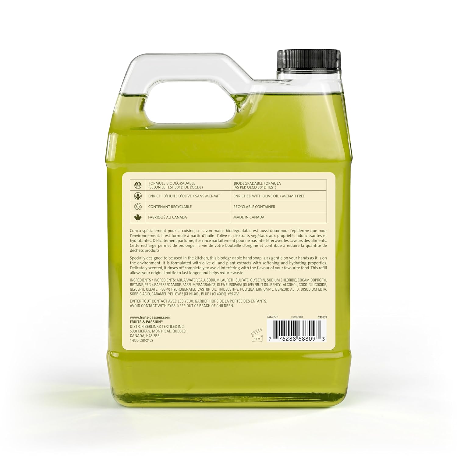 Cucina Fruits & Passion Hand Soap Refill – 1 Liter (33.8 oz) Coriander and Olive Tree – Purifying Organic Kitchen Hand Soap with Olive Oil – Vegan and Moisturizing Formula