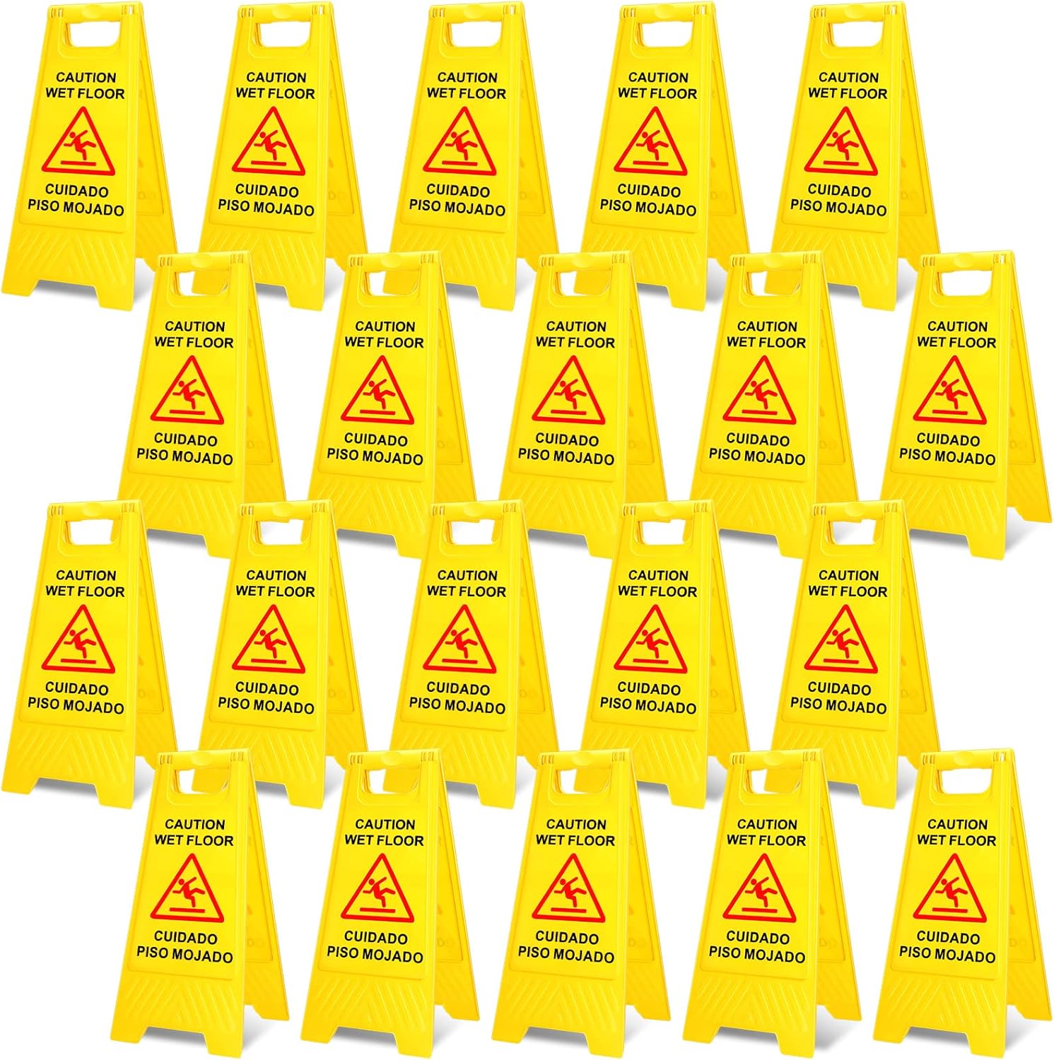 Macarrie 20 Pack Caution Wet Floor Sign Yellow Wet Floor Double Sided Signs Cuidado Piso Mojado Foldable Bilingual Alert Sign for Commercial Use Indoors Outdoors, 11.5 x 23.62 Inches